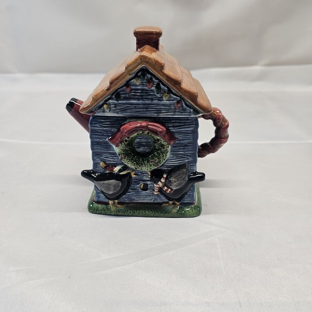 Debbie Mumm Mini Teapot Christmas Bird House